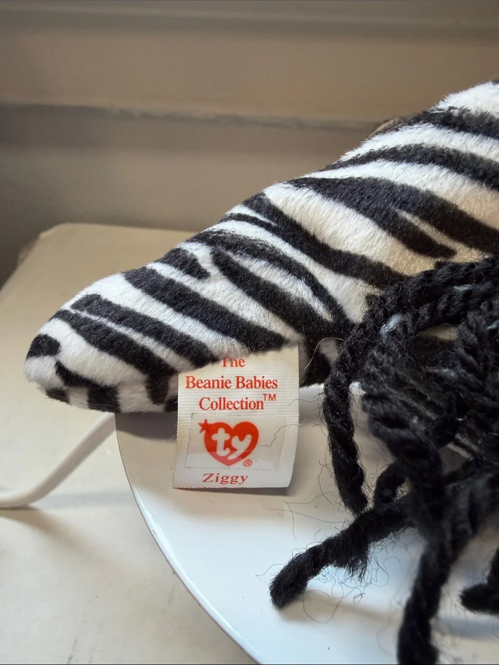Ty Black & White Ziggy the Zebra Beanie Baby with Heart Tag